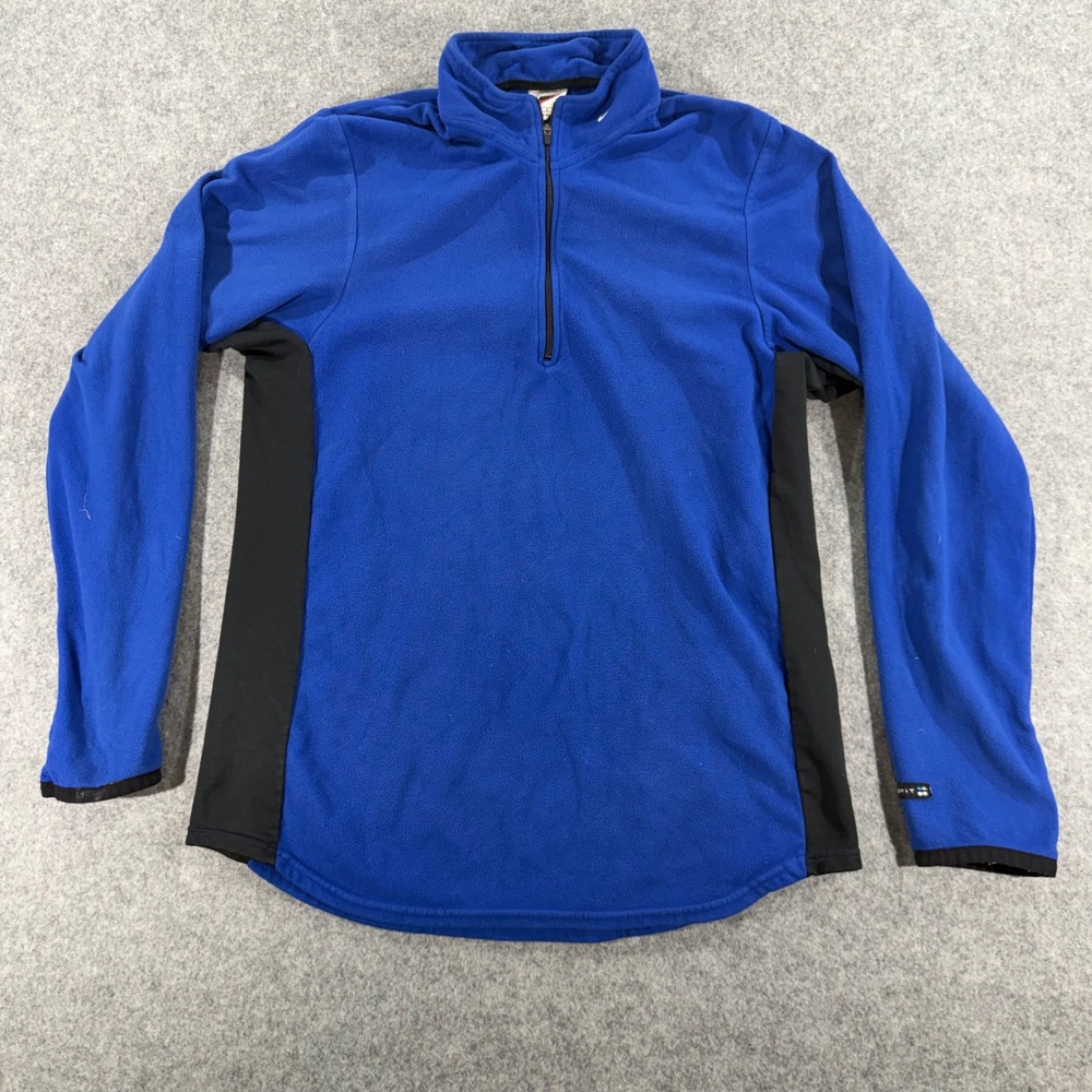 Nike Fit Mens Fleece Quarter Zip Pullover Blue Black Large Mock Neck Swoosh Logo